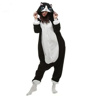 Schwarz Weib Katze Kigurumi Onesie Erwachsene Tier Cosplay Pyjamas Plusch Halloween