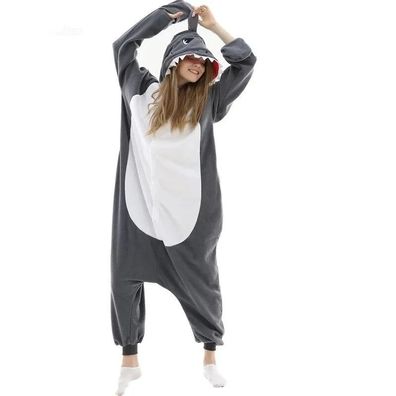 Grauer Hai Kigurumi Onesie Erwachsene Tier Cosplay Pyjamas Plusch Warm Homewear