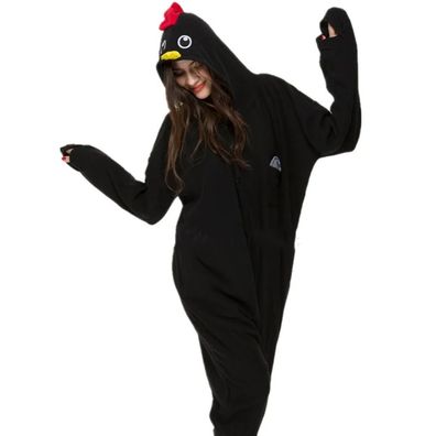 Schwarzes Huhn Hahn Kigurumi Onesie Erwachsene Tier Cosplay Pyjamas Plusch Party