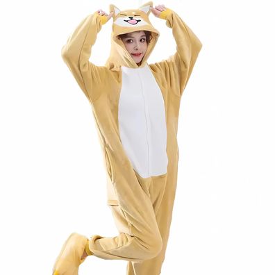 Akita Hund Kigurumi Onesie Damen Tier Cosplay Pyjamas Plusch Winter Flanell