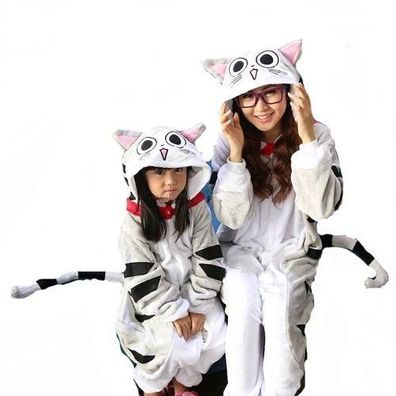 Kase Katze Kigurumi Onesie Erwachsene Tier Cosplay Pyjamas Plusch Flanell Familie