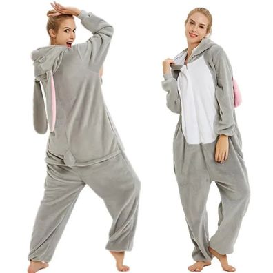 Langohren Hase Kigurumi Onesie Erwachsene Tier Cosplay Pyjamas Plusch Flanell