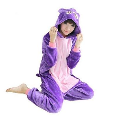 Luna Katze Kigurumi Onesie Erwachsene Tier Cosplay Pyjamas Plusch Lila