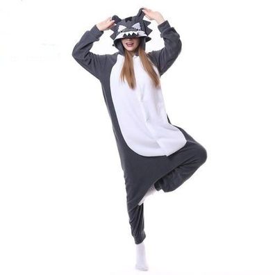 Grauer Wolf Kigurumi Onesie Erwachsene Herren Tier Cosplay Pyjamas Plusch Weihnachten