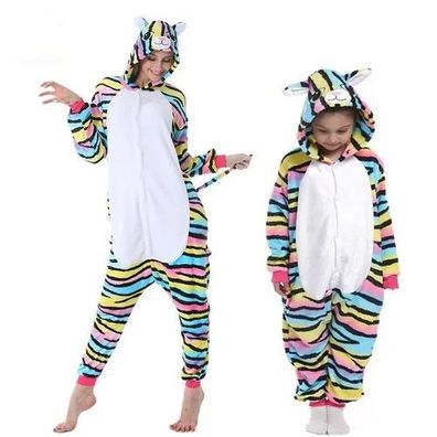 Bunte Streifen Katze Onesie Erwachsene Tier Cosplay Pyjamas Plusch Weihnachten