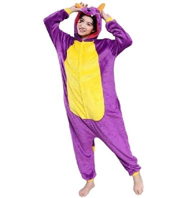 Lila Drache Kigurumi Onesie Erwachsene Kinder Tier Cosplay Pyjamas Plusch Flanell