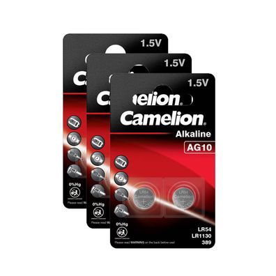 3x 2er Blister Camelion Knopfzellen Batterien AG10 Alkaline LR54 LR1130 389