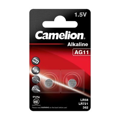 1x 2er Blister Camelion Knopfzellen Uhren Batterien AG11 Alkaline LR58 LR721 362