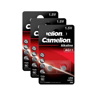 3x 2er Blister Camelion Knopfzellen Uhren Batterien AG11 Alkaline LR58 LR721 362