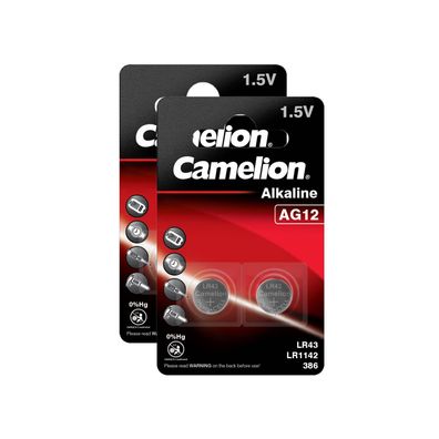 2x 2er Blister Camelion Knopfzellen Batterien AG12 Alkaline LR43 LR1142 386