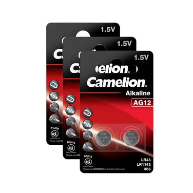 3x 2er Blister Camelion Knopfzellen Batterien AG12 Alkaline LR43 LR1142 386