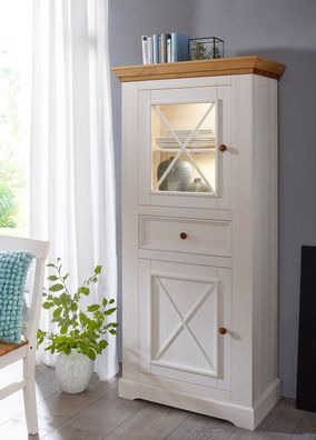 Vitrine 79x177cm "Zürich" Kiefer massiv weiß WZ-0133