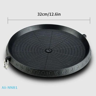 32cm Maifan Stone Charcoal Grill Pan, Round Non-Stick Aluminum Tray for Outdoor BBQ