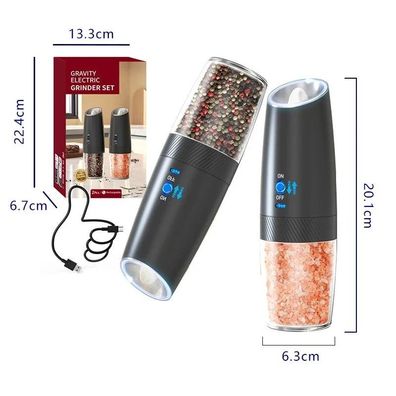 2-Piece Electric Automatic Gravity Sensing Salt & Pepper Grinder, Adjustable Coarsen