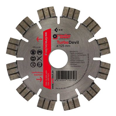 Diamanttrennscheibe D 125 x 22,2 Turbo Devil, Kurzzahn