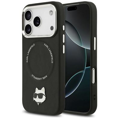 Hülle iPhone 17 Pro Karl Lagerfeld MagSafe Kunstleder Katze Metall schwarz Logo