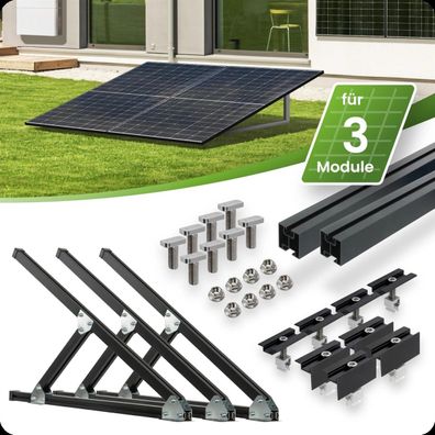 Schwarzes Flachdach- und Wand Montageset für 3 Module senkrechte Montage Phot