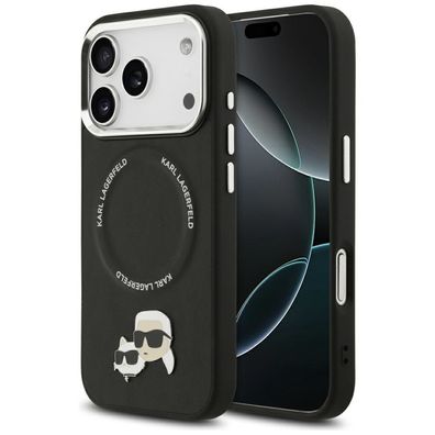 Hülle iPhone 17 Pro Karl Lagerfeld MagSafe Kunstleder Metall Pin schwarz