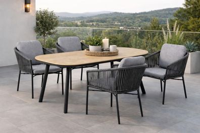 Destiny LUCCA SAN MARINO Sitzgruppe 4 Sessel + Tisch 180x90cm, halboval, holzfarben