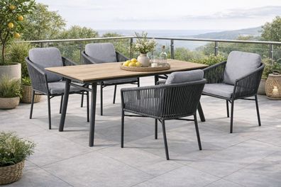 Destiny LUCCA SAN MARINO Sitzgruppe 4 Sessel + Tisch 180x90cm, rechteckig, holzfarben