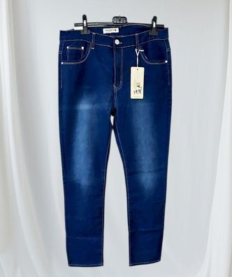 Miss Cherry Damen Jeans Stretch Denim Waschung RV/Knopf Taschen Dunkelblau 44/46
