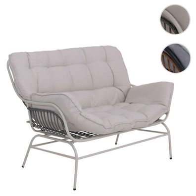 2er-Sofa HWC-P75, Couch 2-Sitzer, Stoff 220g/m² Poly-Rattan Metall
