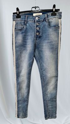 Redial Damen Jeans Röhre Stretch Denim Waschung Nieten Knöpfe Taschen Blau in S