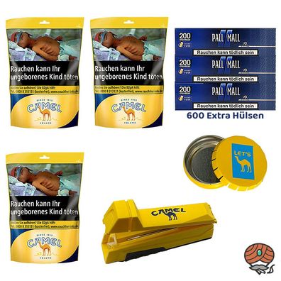 Camel Volumentabak Beutel 3x 91g, Pall Mall Blau Xtra Hülsen, Stopfer, Ascher