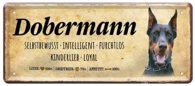 Blechschild 28 x 12 cm Hund Dobermann