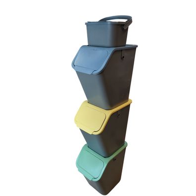 Go Practic 3er Set stapelbare Mülleimer Abfallsortiersystem mit Klickdeckel