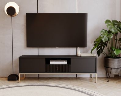 Lowboard 154 Fernsehkommode TV-Tisch TV-Kommode Sideboard Schwarz Gold