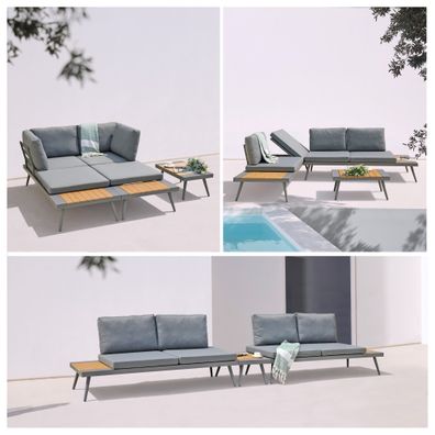 ALEOS. Gartenlounge Florida aus Aluminium Teak Holz Multifunktionslounge Lounge