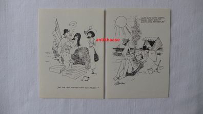 2 Künstler Handdruck Karten Kurt Klamann Zingst 1. Auflage Humor Scherz