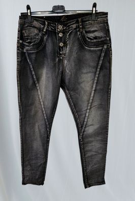 Onado Jeans Stretch Hose Knöpfe leichte Waschung Taschen Quernaht Dunkelgrau Gr. L
