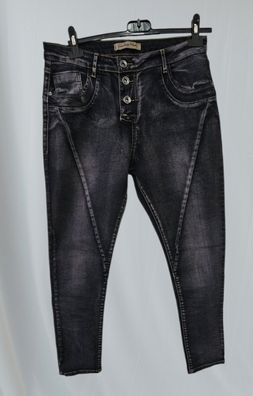 Lindsay Moda Jeans Stretch Hose Knöpfe Waschung Taschen Quernaht Schwarz Gr. M
