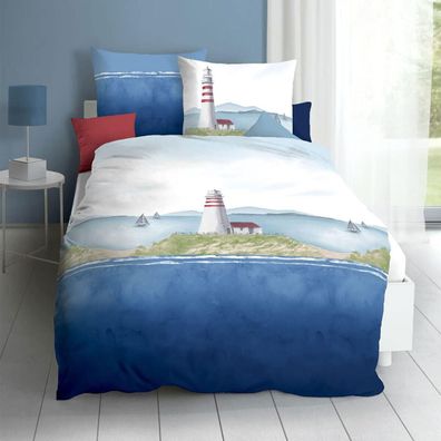 Kaeppel Bettwäsche Leuchtturm Blau - Maritime Bettgarnitur 135×200 cm
