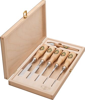 Kirschen Stechbeitelsatz für Zinkenverbindungen 6-tlg. mit Rotbuchenheft 4-6-10-16