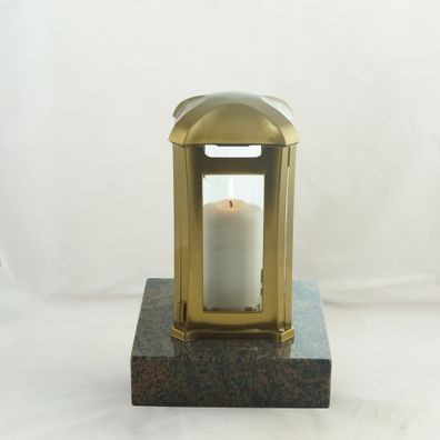 Grablampe "Venezia" aus Edelstahl-gold-bronzefarben und Granitsockel