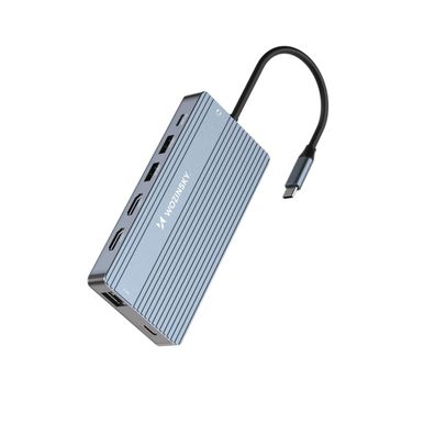 USB-C Hub 14-in-1 mit 3 Monitoranschlüssen, Aluminium, Grau