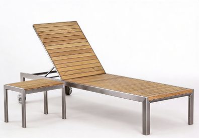 Edelstahl Teakliege mit Tisch Sonnenliege Gartenliege Strandliege verstellbar
