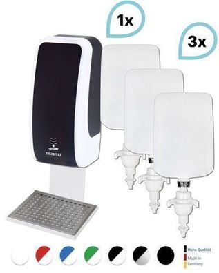 SET: Desinfektionsspender SENSOR Blanc Cosmos versch. Farben + Tischständer weiß + 3x