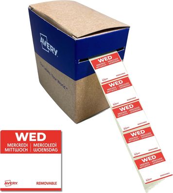 AVERY Zweckform ablösbare Lebensmittel-Tagesetiketten Mittwoch (rot 25 x 25 mm 1000 A