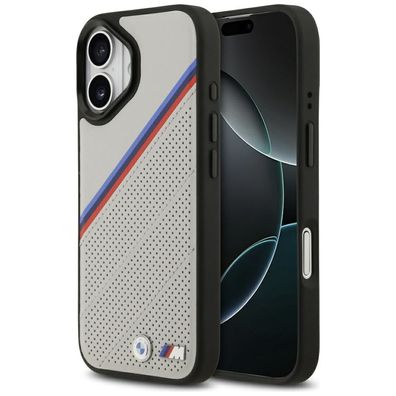 Hülle Case iPhone 17 BMW MagSafe Kunstleder grau Tricolor Logo Metall