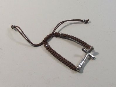 Armband mit Kreuz braunes Textilarmband Länge 18-28cm