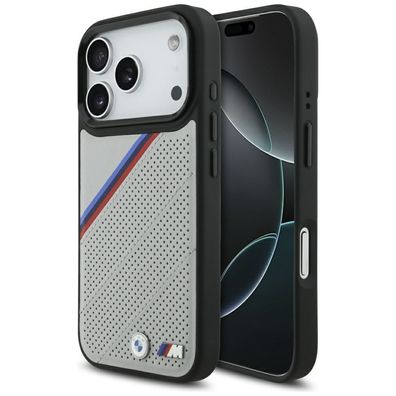Hülle Case iPhone 17 Pro BMW MagSafe Kunstleder grau Tricolor Logo Metall
