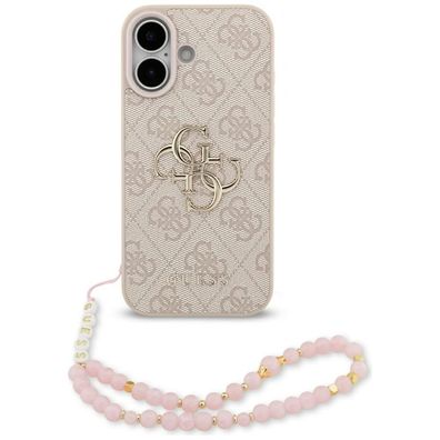 Hülle Case iPhone 17 Guess Kunstleder rosa Big Logo goldfarbig Kette