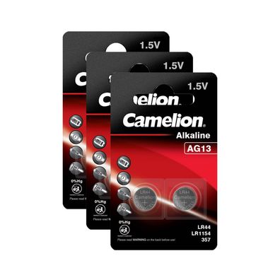 3x 2er Blister Camelion Knopfzellen Batterien AG13 Alkaline LR44 LR1154 357