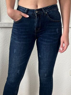 Ormy Damen Jeans Stretch Denim Waschung used look RV/Knopf Taschen Dunkelblau XS