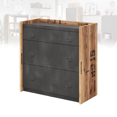 Kommode FARGO FG-06 mit 3 Schubladen Sideboard 90 cm Anrichte Industriell
