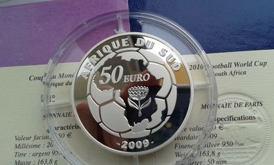 Original 50 euro 2009 Frankreich Fussball WM Südafrika 5 Unzen Silber - nur 135 Ex